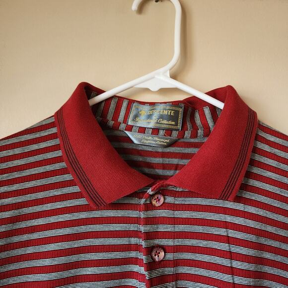 Descente International Collection Golf Polo Mens Size XL Red Gray Striped Vtg - Picture 2 of 8
